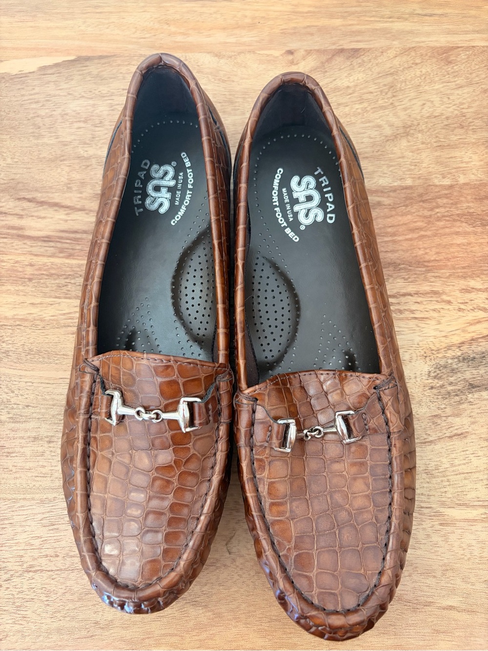 SAS Tripad Brown Croc-Embossed Leather Loafers